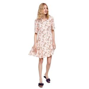 Zara Pink Floral Short Sleeve Button Up Mini Dress
